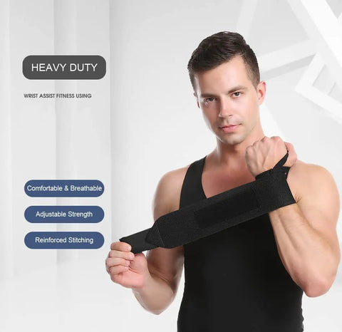 Man wearing black Weightlifting Wrist Wraps 2 Pack For Stability And Support, Built To Last Lifting Straps For Wrist Security
