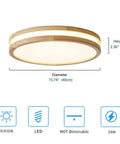 Wood LED Flush Mount Ceiling Light Modern Round Ceiling Lamp 15.8 Inch 4000K Daylight oak wood with LED icons and dimensions