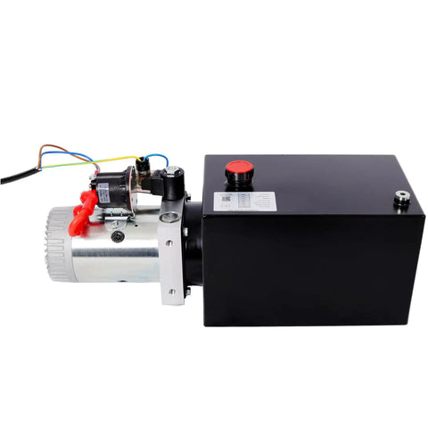 High Performance 12V DC Hydraulic Power Unit With Robust 8 Quart Steel Fluid Tank And 3HP Motor, side view showing motor and tank components.