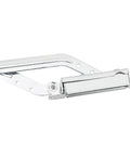 Soft-Close Hydraulic Cabinet Door Hinges With Adjustable Dampers, stainless steel construction, side view of hinge mechanism.