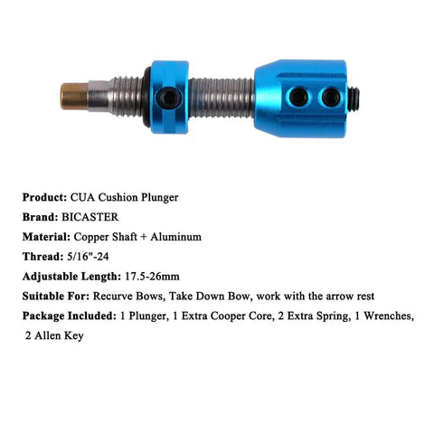 Archery Cushion Plunger And Arrow Rest Set With Ambidextrous Magnetic Rebound For Recurve Bow Blue Smooth Release Copper Aluminum