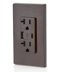In Wall USB Charger With Type A And Type C Ports 20A Tamper Resistant Outlet Fast Charging For Phones And Tablets Built In Smart Chip Brown Finish