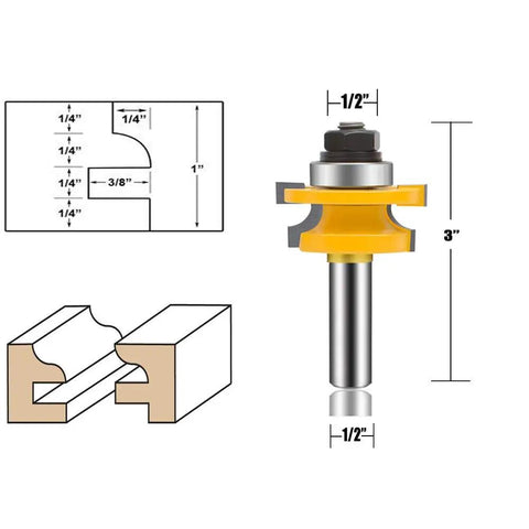 Three Piece Router Bit Set With Half Inch Shank For Round Over Cove And Raised Panel Cabinet Door Bits Rail And Stile Milling Pro Grade Carbide Micro Grain Blades For Woodworking, showing one bit and diagram of cove cut detail