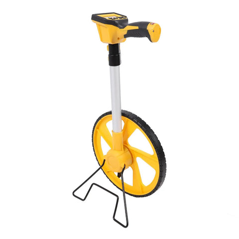 Digital Distance Measuring Wheel With Telescopic Handle Backlit Display Lock In Accurate Foot Or Meter Yardage Dead On Precision machined roller tracks in yellow.
