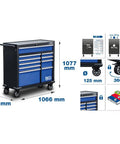 Mega Size Heavy Duty Workshop Trolley With Ten Smooth Roll Drawers Tough As Nails Powder Coated Steel with ball bearing casters.