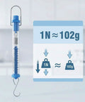 Image of Tubular Spring Scale Set With 1N To 30N Range Dual Newton And Gram Readouts showcasing 1N equals 102g conversion chart.