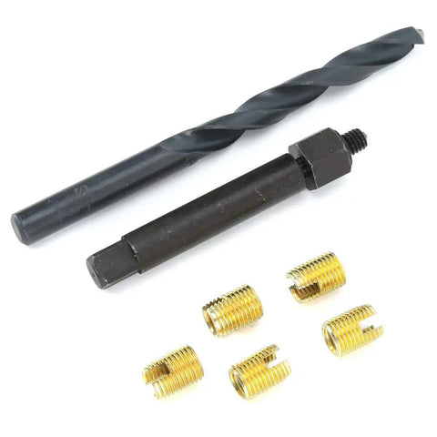 M6x1 Self Tapping Thread Repair Kit With Twist Drill Bit And Installation Tool 12 Pieces Carbon Steel Damaged Thread Repair Set For Auto And Machinery Quick Easy Repairs, drill and inserts