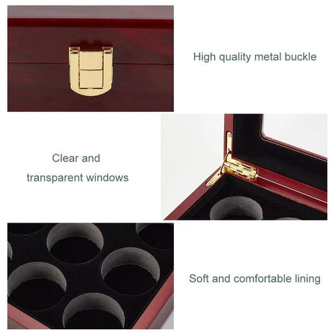 12 Hole Golf Ball Display Case Wood Box Must Have For Safe Golf Gear Storage With metal buckle, clear window, soft lining