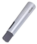 Side view of Morse taper reducing adapter MT2 to MT1, silver metal drill sleeve