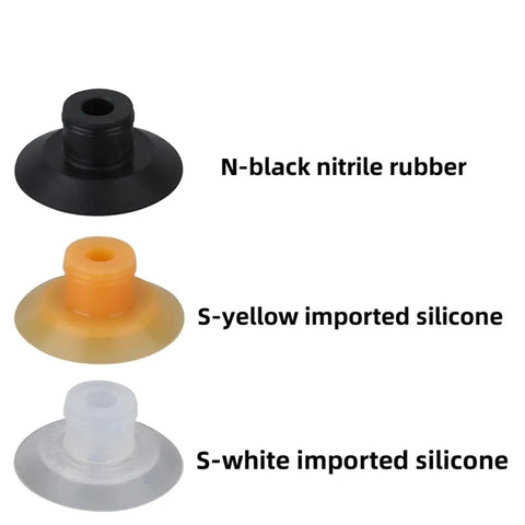 Heavy Duty Silicone Vacuum Suction Cups For Industrial Robot Arms in black nitrile rubber, yellow and white silicone options.