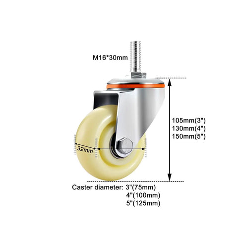 Beefy Swivel Stem Caster Wheels With Brake M Threaded Mount dimension details and specifications shown