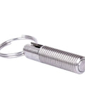 Built Tough 5 Piece Indexing Pin Set With Smooth Retractable Springs And Self Locking Rings Precision Ground Locator Bolts, close-up of pin with keyring.