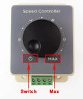 Front view of High Power PWM DC Motor Speed Controller 10V-60V Range With 12V 24V 36V 48V Compatibility showing control dial and switches.