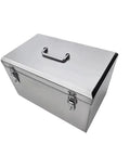 Badass Stainless Steel Rolling Tool Chest Built Different Heavy Duty Portable Garage Storage Caddy With Deep Removable Metal Tray, top view.
