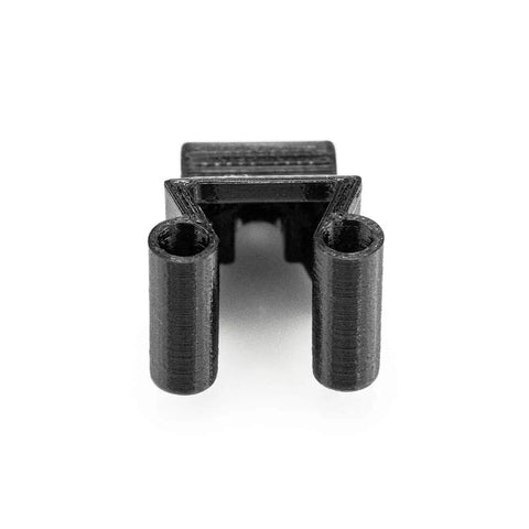 Front view of black TPU 3D printed SMA Antenna Mount With Immortal-T For QAV-S FPV Drone Frame