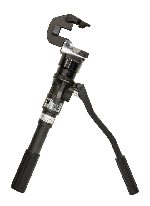 S-240CC Handheld Hydraulic Cutting Tool With Anvil Style Center Cut Blades, black handles, side view