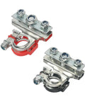 Two Pack 12V Top Post Battery Terminal Connectors Kit With 3 Way Clamps Positive And Negative Durable Tinned Copper Quick Disconnect Car Boat Van Marine Terminals For Easy Hookups And Reliable Power