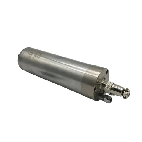 Top Tier Water Cooled Spindle Motor With Er11 Chuck 60000 Rpm 1200W 220 Volt Router Core shown side view showcasing liquid cooling feature.