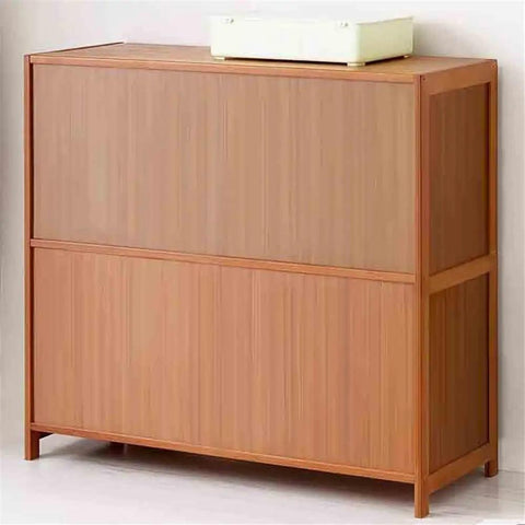 Two Tier Bamboo Desk Book Shelf With Hovering Clear Plastic Door Organizer Rack Space Saving Office Display Shelf