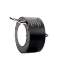 Heavy Duty 60 Mm Through Hole Slip Ring Built For Packaging Lines And Bottle Blowers With Smooth As Butter Rotation And Plug Play Setup Featuring 24 Signal Channels Rated For 10 Amps, showcasing wiring and black casing.