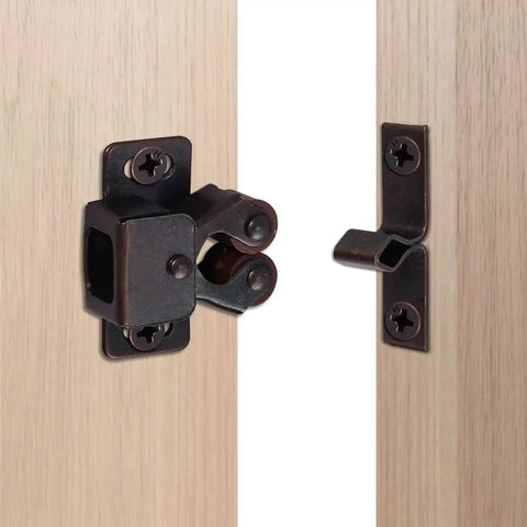 12 Pack Vintage Brown Strong Roller Catch for Cabinets and Cupboards installed on wooden door