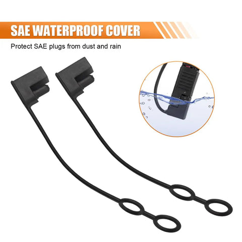 Rock Solid Hella Durable 8 Pack Sae 2 Pin Socket Covers in black protecting SAE plugs from moisture and dirt.
