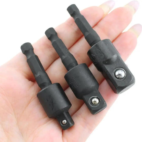 105 Degree Angle Socket Adapter 3 Piece Black Extension Kit Built For Narrow Spaces And Dead Corners Shown in Hand