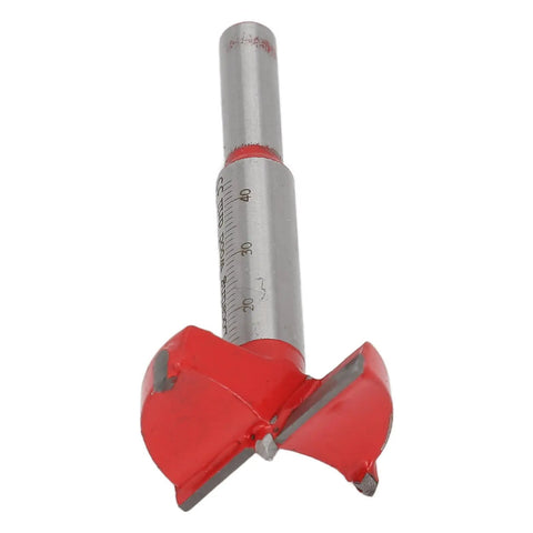 Red drill bit from 35mm Hinge Boring Jig Kit With Hole Locator, Red Drill Bit And Wrench For Furniture Cabinets, Durable ABS Plastic.