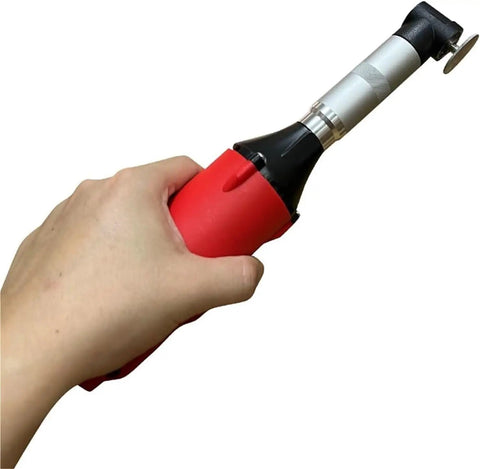 Hand holding a compact 350W Right Angle Die Grinder Offering Variable Speed Up To 15000 RPM for detailed grinding.