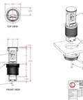 Slick Round Kitchen Pop Up Outlet Box With Two Full Size Receptacles And Dual USB Fast Charge Ports Hardwired Countertop Power Hub technical drawing.