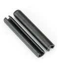 Close-up of two Stainless Steel Spring Roll Pins Pack Of 95 Dowel Tension Pins M1.5 To M6 8 To 20 Mm Black Zinc Carbon Steel Heavy Duty Fasteners