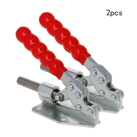 Adjustable Toggle Clamp Beefy Heavy Duty Push Pull Action Quick Release With 180 Kg Capacity, 2 Pack, red handles, side view
