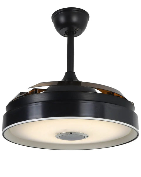 Dope Retractable Bluetooth Ceiling Fan With Light And Speaker, 42 Inch, Brown Finish, showing chandelier and speaker design