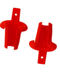 Anti-Short Bushing 5 by 16 Inch FMC Cable Bushing For 14 by 2 And 12 by 2 AC Wire, red plastic conduit fitting shown from two angles
