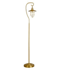 Nautical Floor Lamp With Glass Shade In Brass And Clear Finish, featuring lantern style for coastal decor in living rooms or offices.
