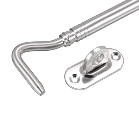 Heavy Duty Stainless Steel Gate Hook Latch and Door Window Snap Lock With Mounting Screws, 200mm hook attached to latch.