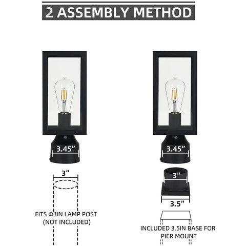 Dusk To Dawn Outdoor Post Light With Pier Mount Base Matte Black Lamp Post Lantern assembly methods diagram