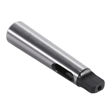 Morse taper drill sleeve reducing adapter MT1 to MT2, steel with silver body and black shank for lathe milling