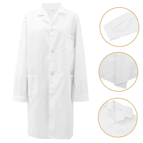 Men's White Lab Coat, Long Sleeve Professional Medical Coat For Doctors, Pharmacists, Students And Adults, Sturdy And Comfortable Fit
