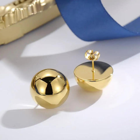 Half Ball Stud Earrings for Women, Gold Tone 20mm Round Ball Jewelry, Gold plated stainless steel