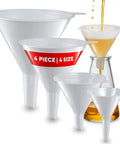 Shielded Plastic Car Oil Funnel Set 4 Pack Wide Neck Auto Fluid Transfer Funnels for Gas Oil Lubricants and Fluids, 4 sizes shown