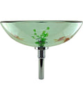 Round Glass Vessel Sink 16.5 Inch Durable Tempered Glass Bathroom Basin With Chrome Drain Koi Fish Design Countertop Mount