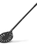 7 Inch Pizza Turning Peel With Extra Long Handle, Perforated Aluminum Pizza Peel, shown at an angle highlighting its handle and blade.