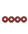 Set of four red-sealed 608RS bearings with black outer ring and silver inner bore.