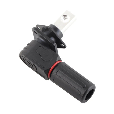 Solid Snag M8 Battery Connector Pair For EV Storage With Two Hundred Amp Surge Guard, angled view of durable nylon plug.