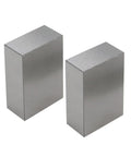 Front view of two steel no-hole machinist setup blocks; matched 1-2-3/2-4-6 sizes, brushed finish.