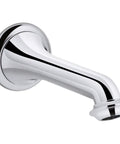 Artifacts Wall Mount Bath Spout With Turned Design Non Diverter Less Handles Polished Chrome Finish Premium Metal Construction Resists Tarnish Coordinates With Other Artifacts Fixtures Durable Bath Spout For Classic Look
