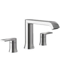 Two-Handle Deck Mounted Roman Tub Faucet in Chrome, Genta LX Style, side view of modern bath tap with sleek finish.