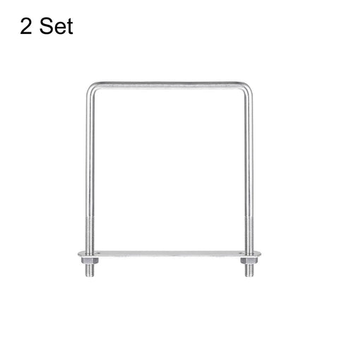 Square U Bolts Two Pack With 122mm Inner Width And 160mm Length M8 304 Stainless Steel U Clamp Bolts With Nuts And Plates For Boat Trailers And Rails Built Tough For Easy Install showing front view with nuts and plate