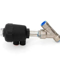 DN15 One Half Inch Pneumatic Angle Seat Valve For Steam Systems, Air Actuated, 0.3 To 1 MPa, PTFE Sealing, 304 Stainless Steel, Threaded Connection